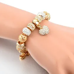 Elegant gold bracelet - with crystal beads & heart