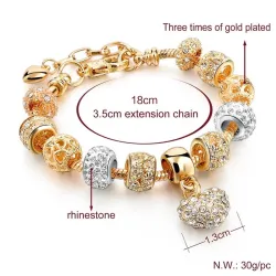 Elegant gold bracelet - with crystal beads & heart