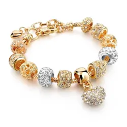 Elegant gold bracelet - with crystal beads & heart