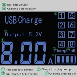 8 Port USB Quick charger - power adapter - Smart IC - with display and auto detectChargers