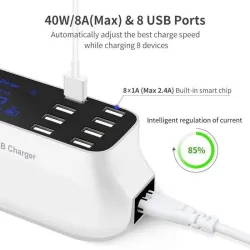 8 Port USB Quick charger - power adapter - Smart IC - with display and auto detectChargers