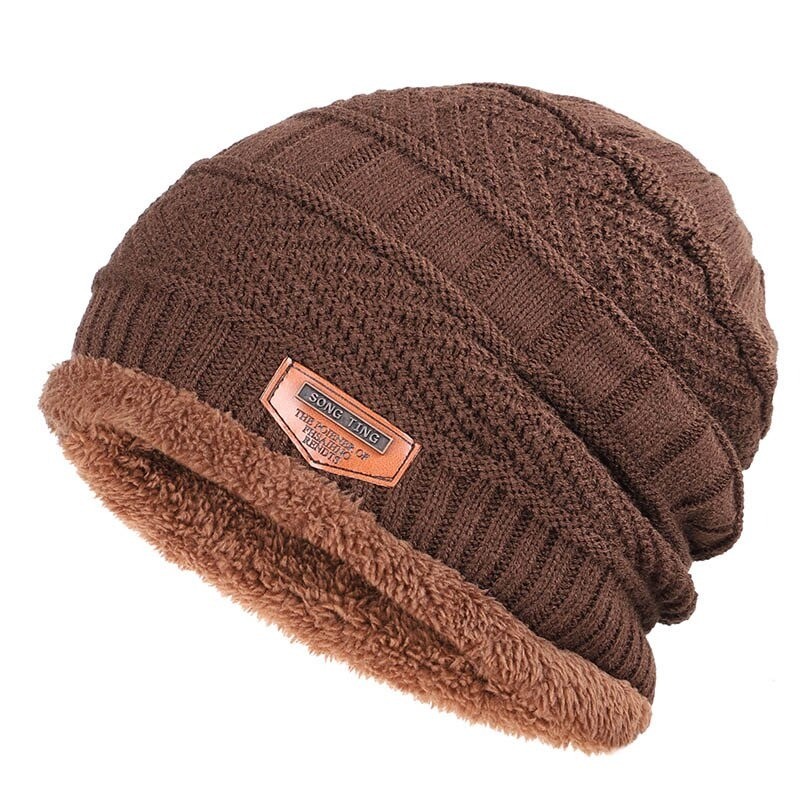 Knitted warm hat - with thick plush inside - unisex