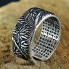 Buddhism sutra - bamboo leaves - ring - resizable - 925 sterling silver