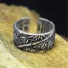 Buddhism sutra - bamboo leaves - ring - resizable - 925 sterling silver