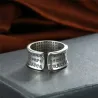 Buddhism heart sutra & lotus - ring - resizable - 925 sterling silver