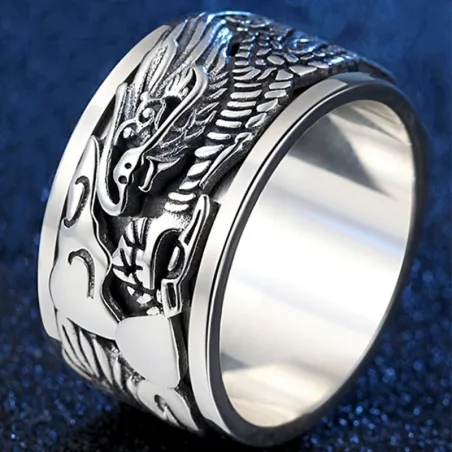 Ancient Chinese dragon ring - 925 sterling silver