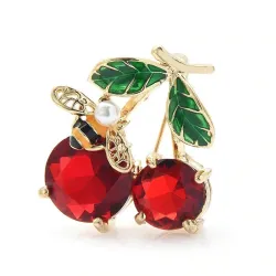 Double crystal cherries with a bee - brooch