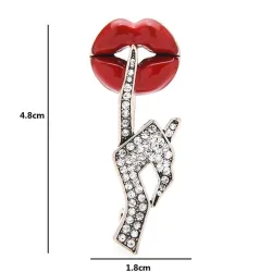 Crystal hand with red lips - sexy brooch