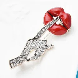 Crystal hand with red lips - sexy brooch