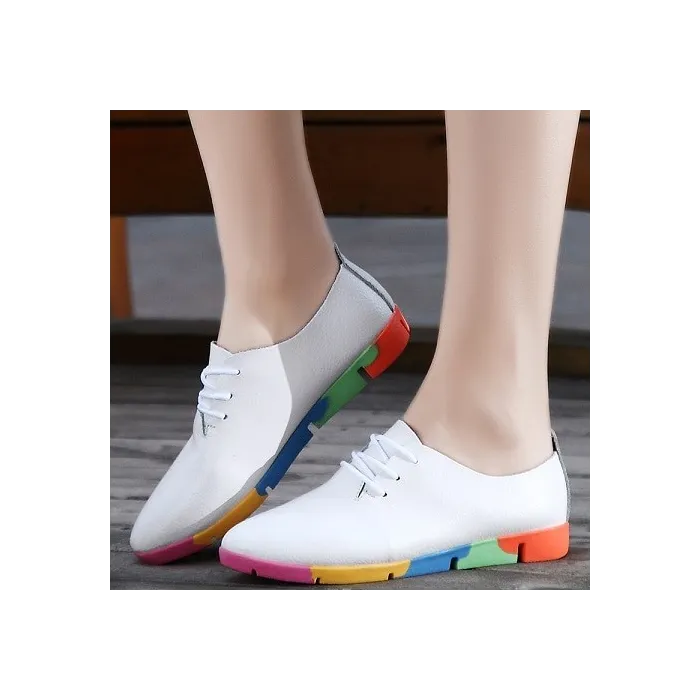 Flat shoes with rainbow sole - with laces - genuine leather