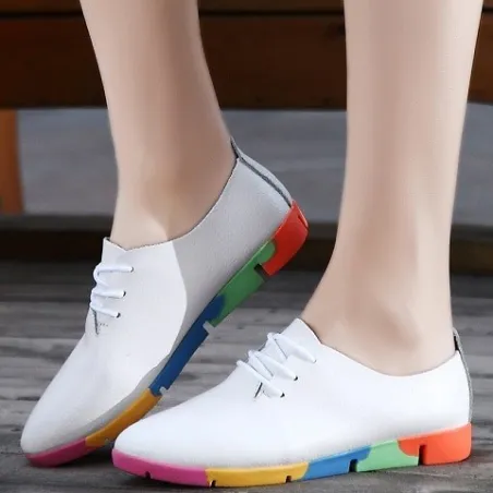 Flat shoes with rainbow sole - with laces - genuine leather