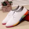 Flat shoes with rainbow sole - with laces - genuine leather