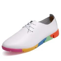 Flat shoes with rainbow sole - with laces - genuine leather