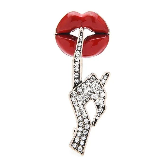 Crystal hand with red lips - sexy brooch