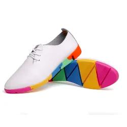 Flat shoes with rainbow sole - with laces - genuine leather