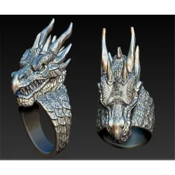 Stainless steel ring with a dragon head - Punk / Gothic style
