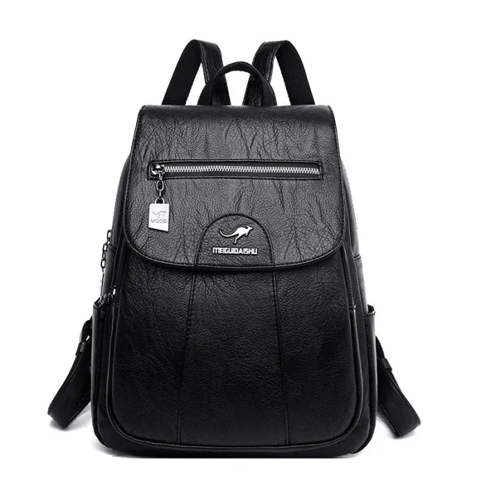 Leather backpack - with hand strap / zippers