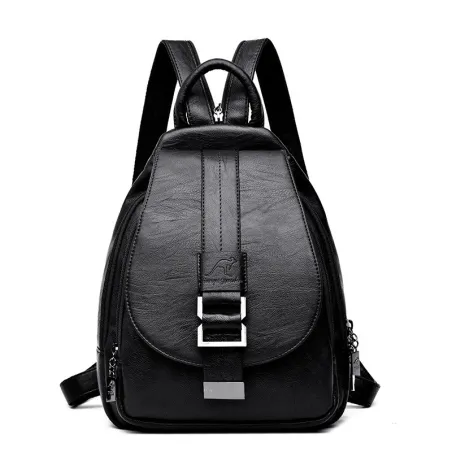 Fashionable leather backpack - with a metal front buckle
