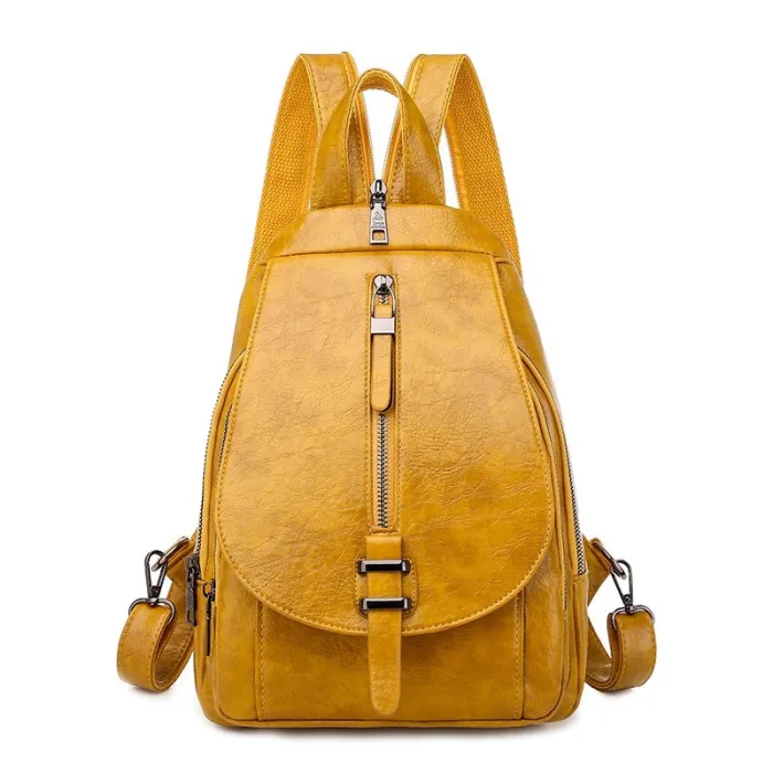 Trendy backpack - front zippers / buckle - wax leather