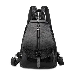Trendy backpack - front zippers / buckle - wax leather