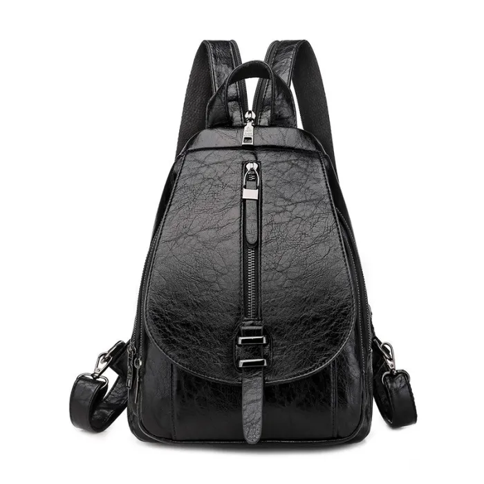 Trendy backpack - front zippers / buckle - wax leather