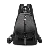 Trendy backpack - front zippers / buckle - wax leather