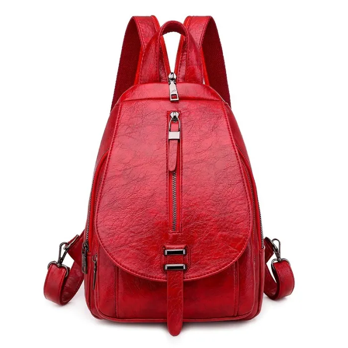 Trendy backpack - front zippers / buckle - wax leather