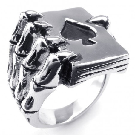 Vintage ring - stainless steel - skull claw holding deck of cardsRings