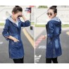 Trendy denim long jacket - with hood - zipper - pockets