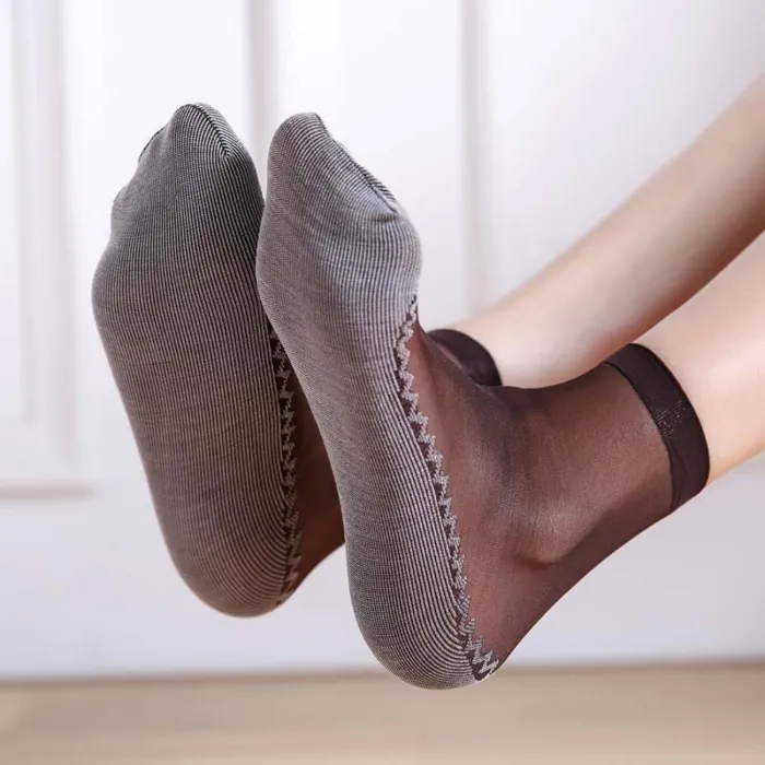 Soft socks - with non-slip bottom - transparent thin silk