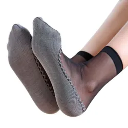 Soft socks - with non-slip bottom - transparent thin silk
