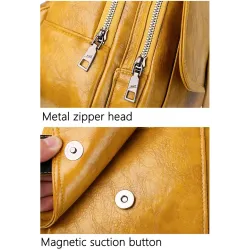 Trendy backpack - front zippers / buckle - wax leather