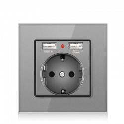 EU plug - power socket with dual USB charging ports - glass panelLighting fittings