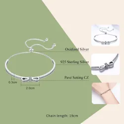 Elegant crystal bracelet with bowknot - adjustable - 925 sterling silver