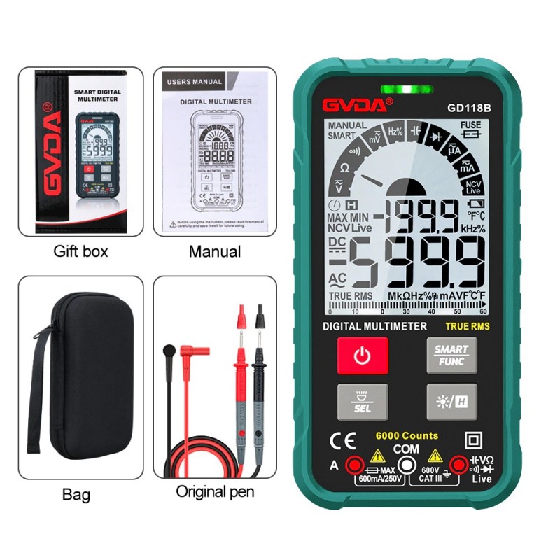 Digital multimeter - 600V - true RMS AC DC NCV - smart tester - Ohm / Hz / Voltage meterMultimeters