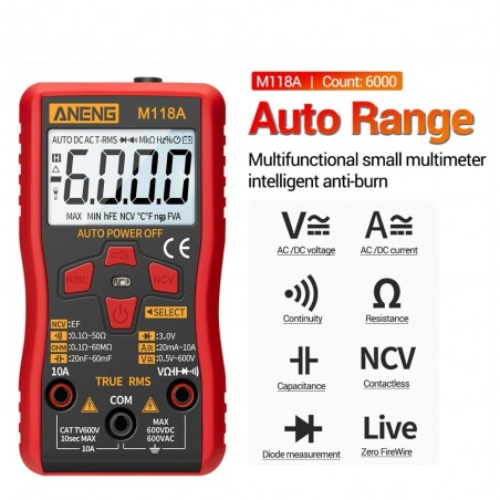 M118A - digital multimeter - mini tester - 6000 counts - true RMS - NCV - with flashlight
