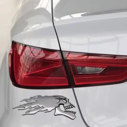 3D chrome ghost skull head - car & motorcycle sticker 2 pieces