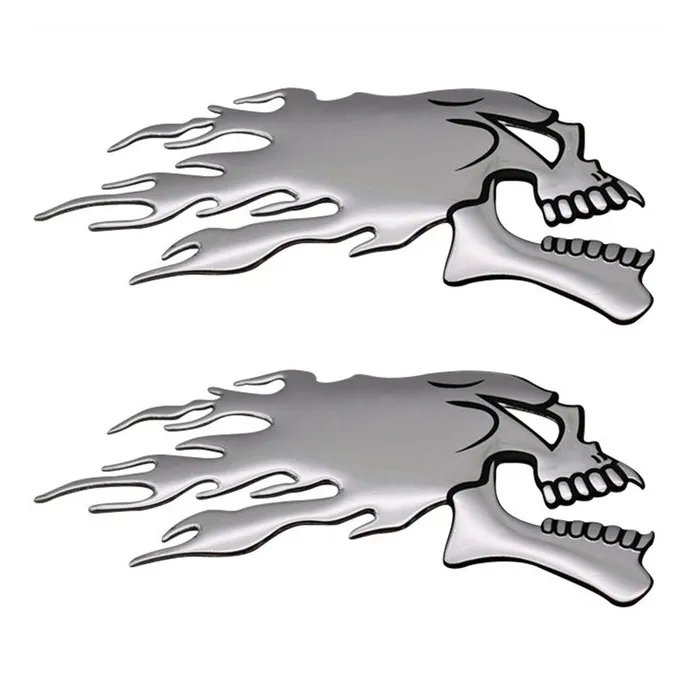 3D chrome ghost skull head - car & motorcycle sticker 2 pieces