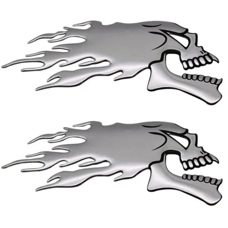 3D chrome ghost skull head - car & motorcycle sticker 2 pieces
