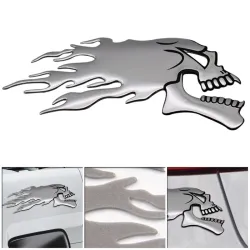 3D chrome ghost skull head - car & motorcycle sticker 2 pieces