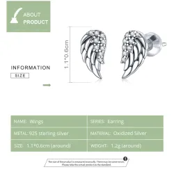 Angel wings with crystals - 925 sterling silver earrings