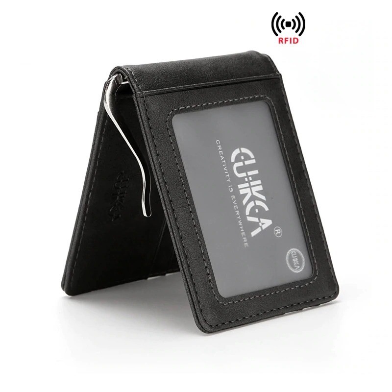 Slim leather wallet - unisex - for business / credit cards / money holder - RFID protected
