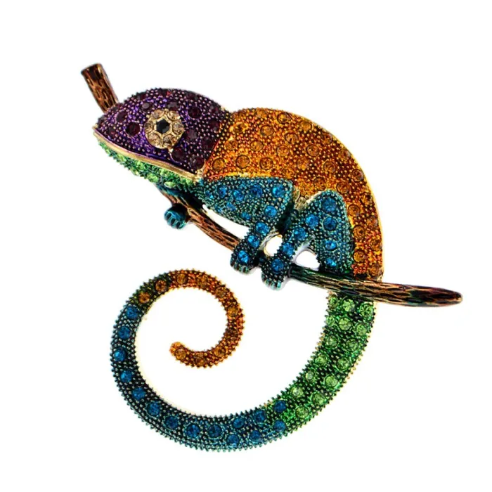 Crystal chameleon / lizard - elegant brooch