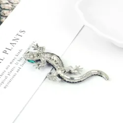 Navy crystal lizard - brooch