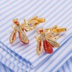 Bee shaped metal cufflinks - with crystals