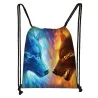 Trendy canvas backpack - with drawstrings - unisex - wolf print