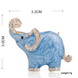 Blue elephant shaped brooch - with crystals