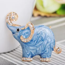Blue elephant shaped brooch - with crystals