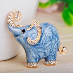 Blue elephant shaped brooch - with crystals