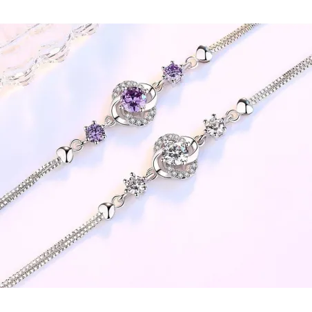 Crystal four-leaf clover bracelet - 925 sterling silver